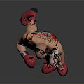 Shirtless Man in Boxing Stance with Red Gloves Black Shorts White Design and Red Shoes