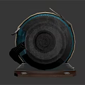 Commercial Cylindrical Teal Equipment With Yellow ATOSH 3 Label And Brown Base Straps