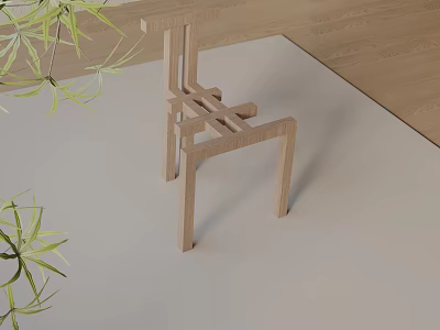 Simple Wooden Dining Chair Interior With Green Plant On Light Floor Decoration 3d model
