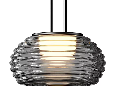 Modern Ribbed Glass Pendant Light With Illuminated Warm Glow And Sleek Metal Frame 3d model
