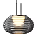 Modern Ribbed Glass Pendant Light With Illuminated Warm Glow And Sleek Metal Frame