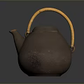 Brown Ceramic Household Teapot With Yellow Woven Handle And Matte Surface