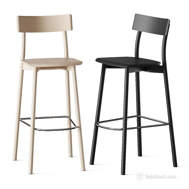 Modern Light and Black Bar Stools with Minimalist Design and High Back Structure 3d model