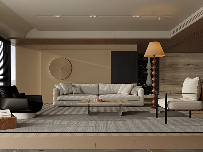 Modern Living Room Interior With Sofa Coffee Table Floor Lamp Rug And Accent Wall 3d model