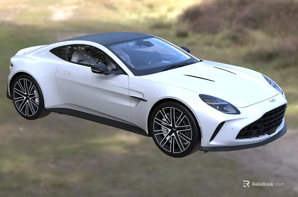 White Aston Martin Sports Car With Sleek Design On Country Grassland Road 3d model 