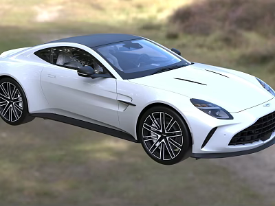 White Aston Martin Sports Car With Sleek Design On Country Grassland Road 3d model