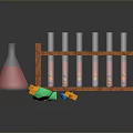 Laboratory Display With Wooden Test Tube Rack Glass Tubes Colorful Star Shapes And Conical Flask