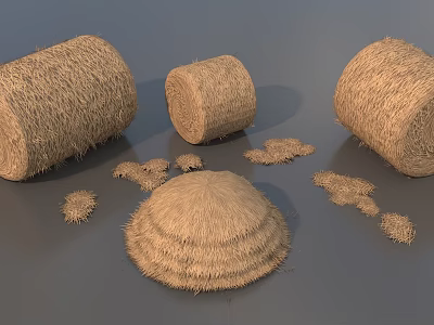 Round Hay Bales And Scattered Hay Piles In Natural Rural Setting 3d model
