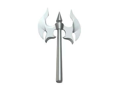 Silver Double Bladed Battle Axe Weapon With Spiked Tip And Long Handle 3d model