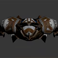 Futuristic Armored Character and Mythical Creature With Gold Blue Armor Spiked Helmet