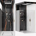 Modern Shower Sauna Interior With Marble Walls Glass Enclosure And Storage Fixtures