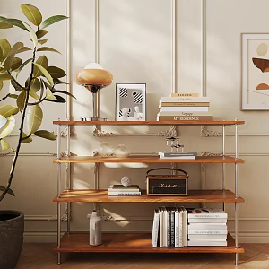 Modern Storage Rack Wooden Metal Floor Storage Rack Ornaments Combination Hanging Painting Green Plant 3d model