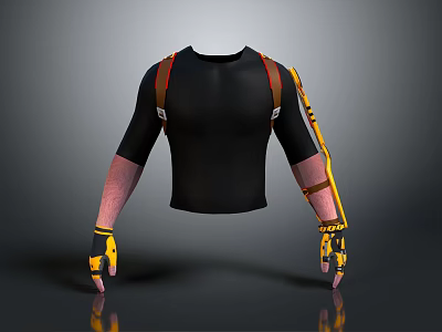 Character Outfit With Black Sleeveless Top Red Yellow Straps Arm Decorations And Yellow Black Gloves 3d model