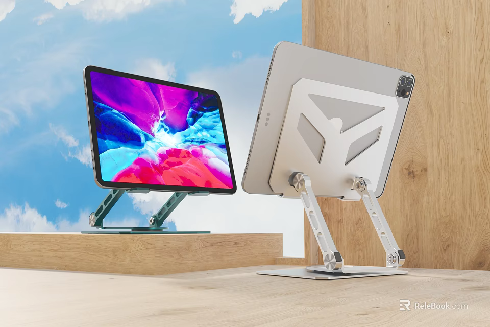 Computer Monitor and Tablet on Modern Adjustable Metal Stands with Clear 3d model 