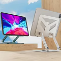 Computer Monitor and Tablet on Modern Adjustable Metal Stands with Clear
