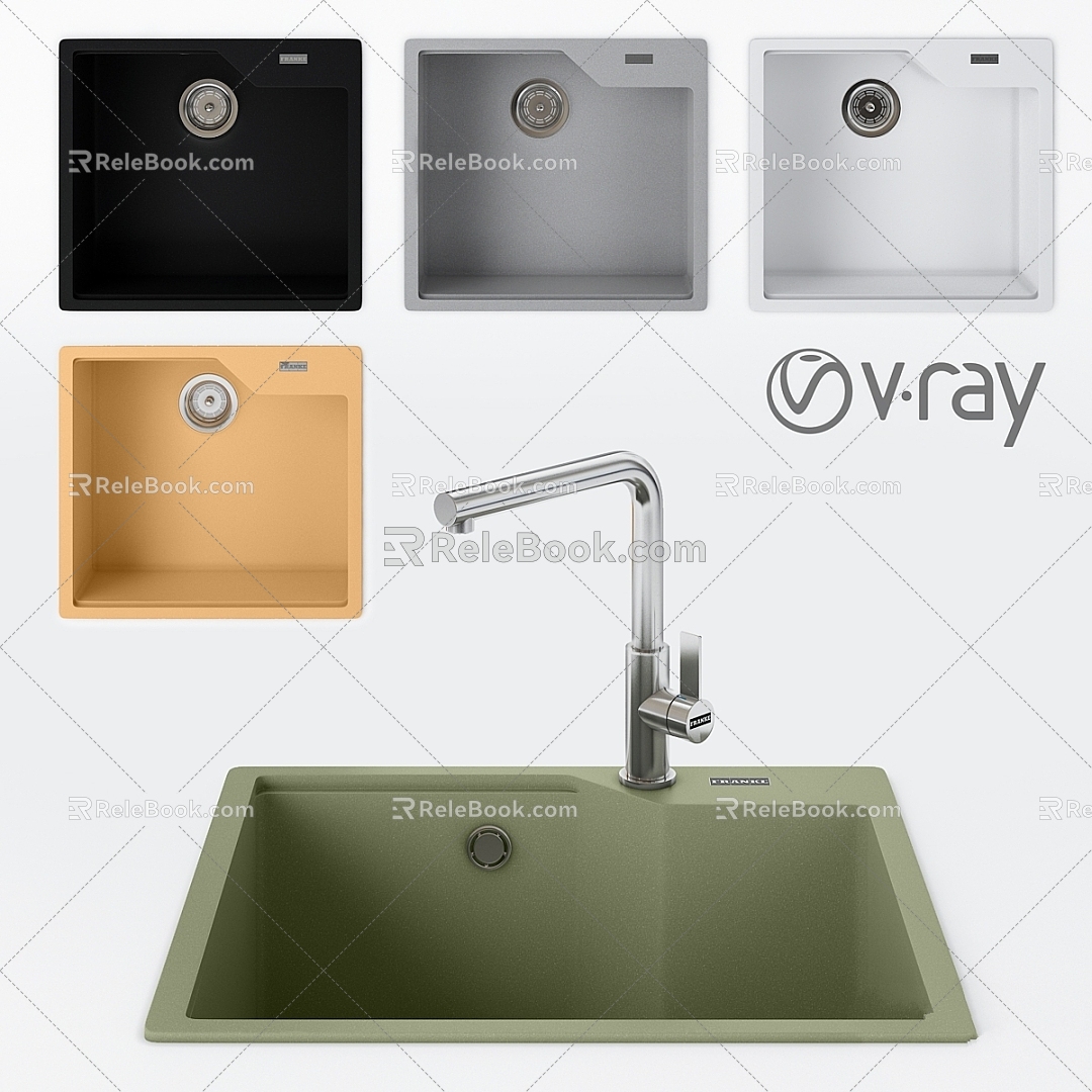 Modern wash basin Frank sink faucet stone 3d model