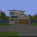 Two Story Detached House with Gray Roof White Walls Brown Garage Door and Palm Trees