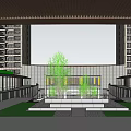Modern High Rise Residential Buildings With Central Entrance Fountain Car And Green Landscape