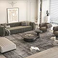 Modern Sofa Coffee Table Set With Armchairs Ottoman Rug And Wall Art Decor