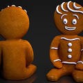 Two Gingerbread Men Front And Back Views With White Icing Eyes Smile Buttons And Outlines