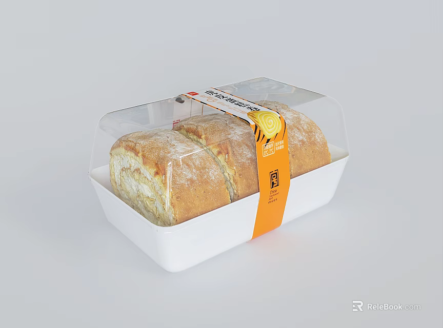 Fresh Rolled Bread in White Container With Transparent Lid and Orange Label 3d model 