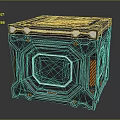 Futuristic Cube Container With Metallic Panel Details And Geometric Line Structure 3d model