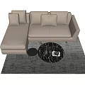Beige L shaped Sectional Sofa With Marble Coffee Table Gray Rug And Side Table 3d model