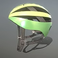 Green And Yellow Striped Modern Sports Helmet With Black Straps And Inner Padding