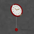 Red Wall Clock Featuring White Dial Black Numbers Golden Hands Red Pendulum on Gray Wall 3d model