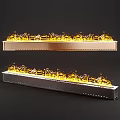 Two Tone Copper And Silver Linear Fireplaces With Realistic Flames Design