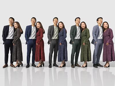 Stylish Couples Posing Together In Formal And Casual Attire On White Studio Background 3d model