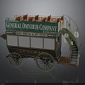 Vintage General Omnibus Company Horse Drawn Bus With Green Body Staircase And Open Top Seats