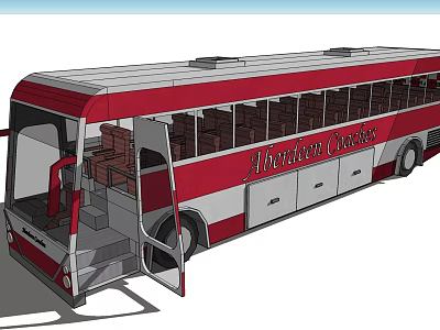 American Coach Red And White Bus With Open Door And Interior Seats 3d model
