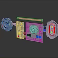 Sci Fi Mechanical Scene Components With Circular Panels Yellow Strip Control Panel And Colored Indicators