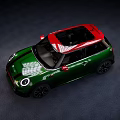 Green MINI Stylish Compact Car With Red Roof And Black Alloy Wheels