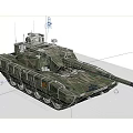 Military Tank Featuring Camouflage Paint Red Star Emblem And Long Gun Barrel
