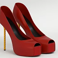 Red Open Toe High Heels With Golden Stiletto Heels And Leather Upper Design