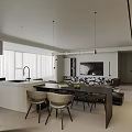 Modern Living Dining Room Interior Design With Open Layout Sofa Coffee Table And Area Rug