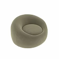 Light Beige Round Sofa Stool with Velvet Upholstery Curved Stitched Details Modern Design