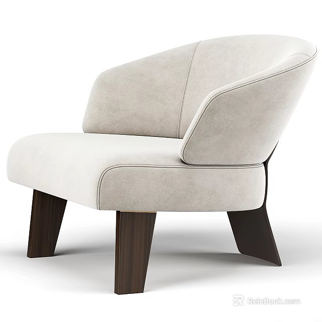 Modern Beige Single Sofa With Fabric Upholstery And Wooden Legs Design 3d model 