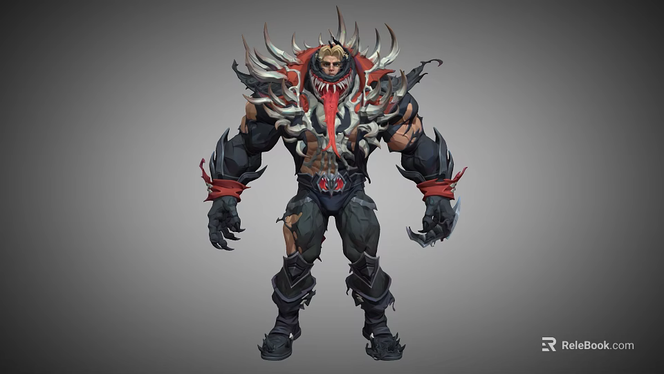 Game And Movie Character With Muscular Build Spiked Armor Red Accents And Clawed Hands 3d model 