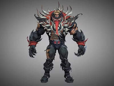 Game And Movie Character With Muscular Build Spiked Armor Red Accents And Clawed Hands 3d model