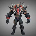 Game And Movie Character With Muscular Build Spiked Armor Red Accents And Clawed Hands