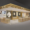 Luxurious Jewelry Store Interior With Golden Display Cases And Modern Lighting