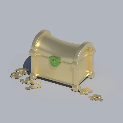 Shiny Golden Treasure Chest With Green Lock And Scattered Gold Coins 3d model