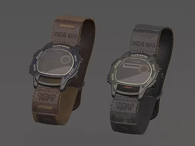 Two Vintage Watches With Brown Black Leather Straps Raw Ends Design Details 3d model