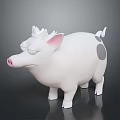 Cute 3D Cartoon Pig Figurine With White Body Gray Spots Pink Ears And Small Crown
