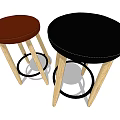 Two Modern Bar Stools With Light Wood Legs Round Footrest And Brown Black Seats