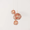 Three Red Spherical Glass Pendant Lights Hanging With Glossy Finish