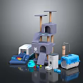 Multi Level Cat Furniture With Tree Platforms Litter Box And Interactive Toys